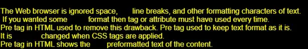 Shows the preformatted text