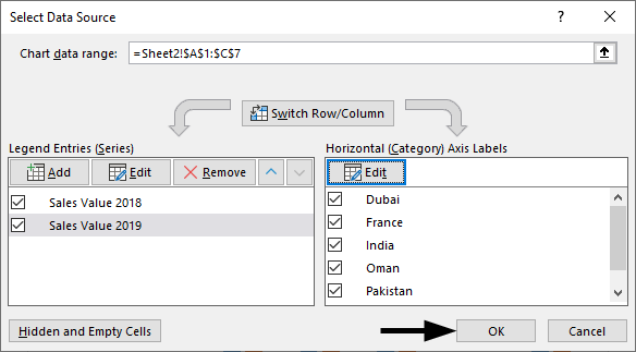 Select Data Source - Axis lables