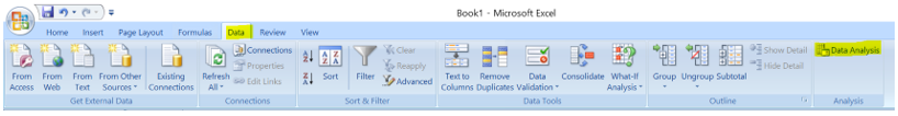 data analysis in tool bar