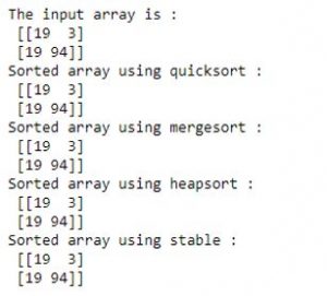 numpy.sort | Parameters of numpy.sort with Code Implementation