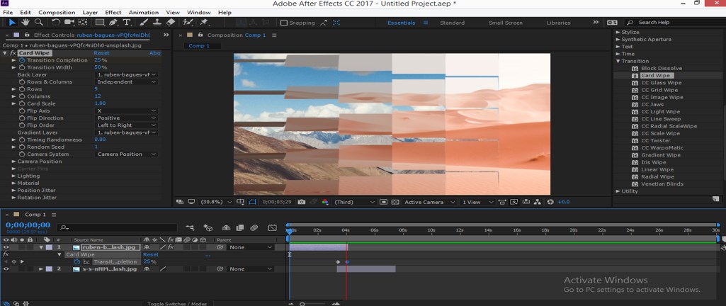 adobe premiere transition effect render scales down clip