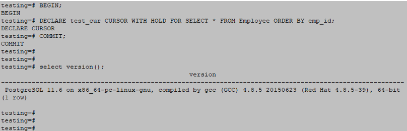 postgresql odbc driver cursor with hold