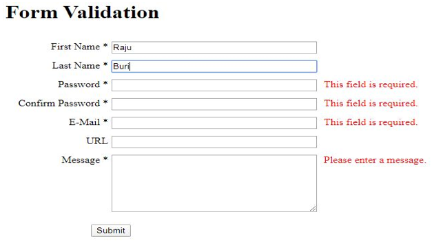 JQuery Form Validation output 3