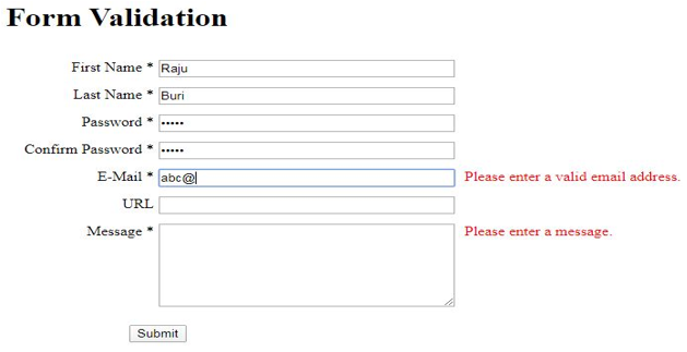 JQuery Form Validation output 7