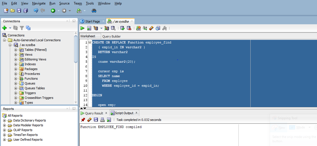 program in SQL developer