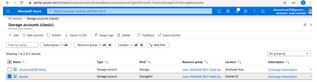 created a storage account