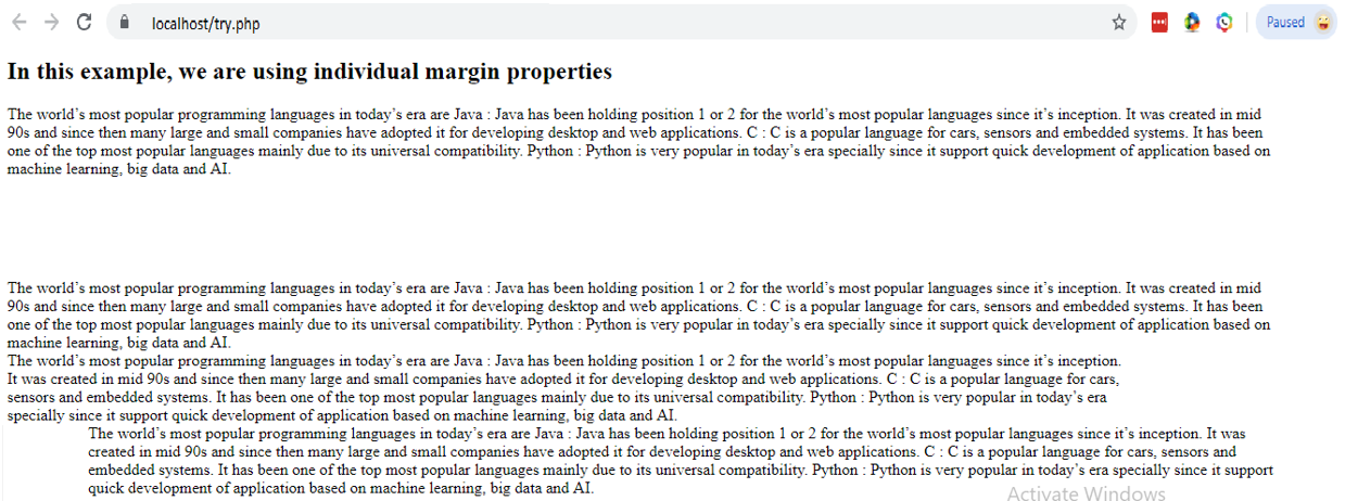 css margin -10