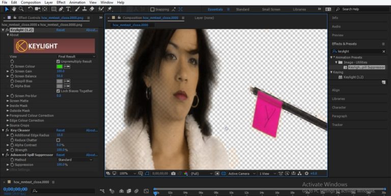 after effects keylight 1.2 for black