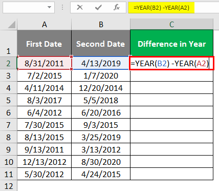 formula for subtraction in excel