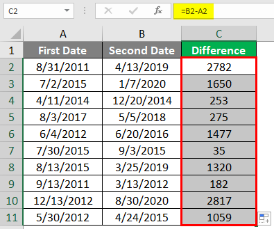 subtract in excel