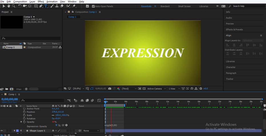 wiggle expression opacity after effects