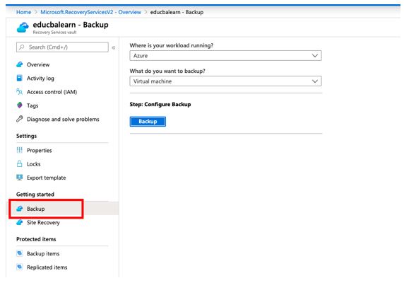 Getting Started Section select Backup