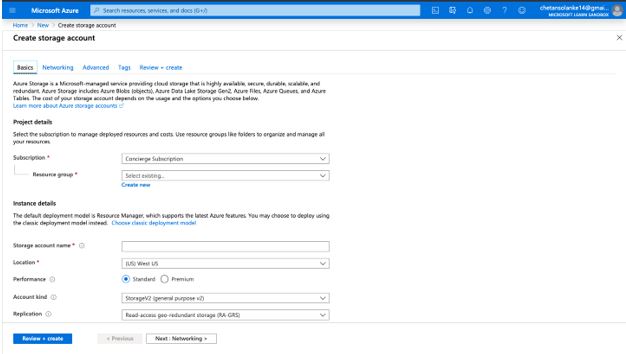 Microsoft StorageAccount-ARM page will be opened 