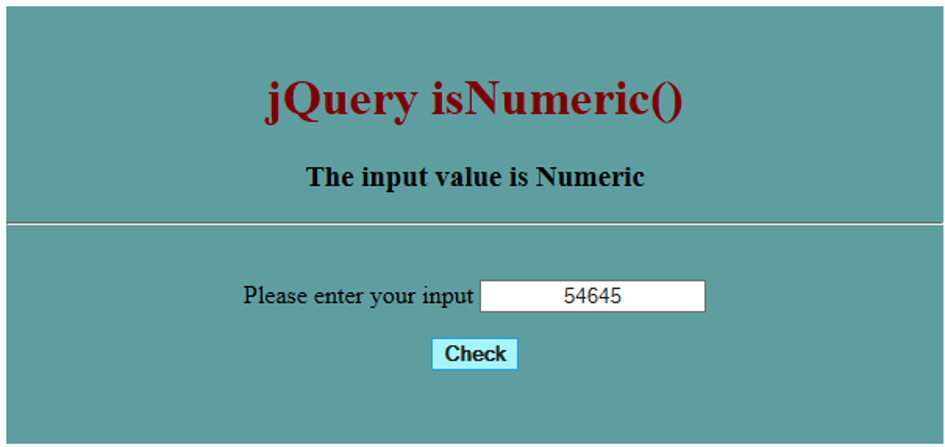 jQuery isNumeric Example 2