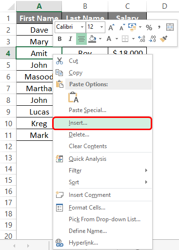 Add Rows in Excel Shortcut 1-4