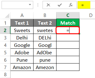 Compare Two Columns in Excel for Match 1-2