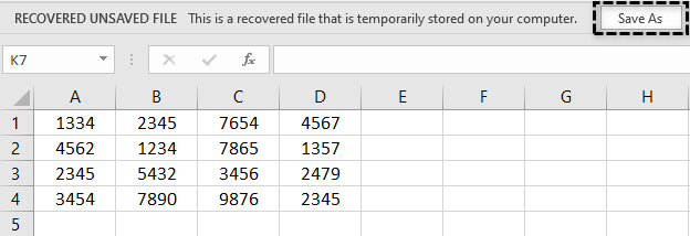 Recover Document in Excel Example 14