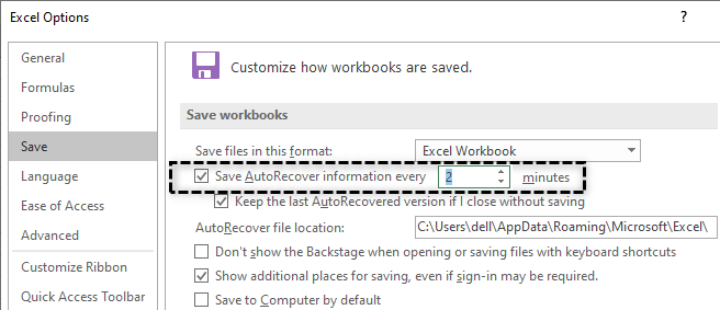 Recover Document in Excel Example 5