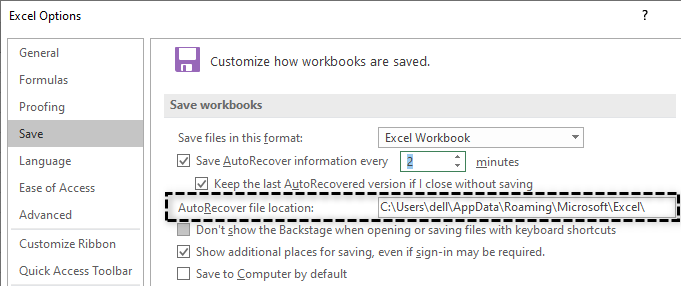 AutoRecover file location Example 6