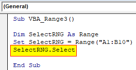 VBA Selecting Range Example 3-3