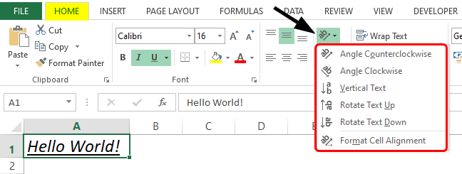 how to angle text in excel