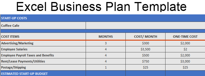 business plan example excel