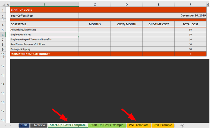 business plan excel spreadsheet template