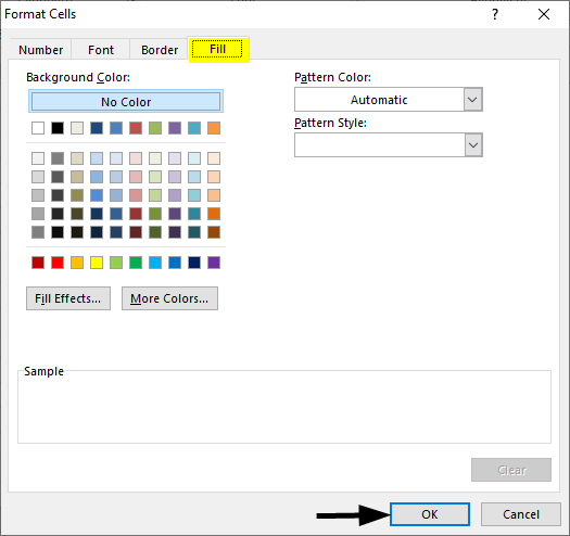 format cells -fill