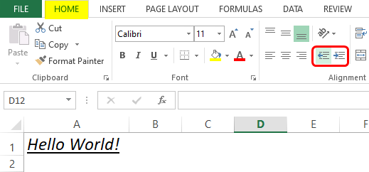 indent format in excel