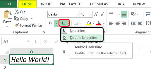 underline in excel formula