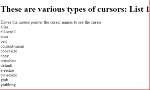 CSS Cursor Hand | Using Designs of Different types of Cursors