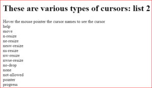 CSS Cursor Hand | Using Designs of Different types of Cursors