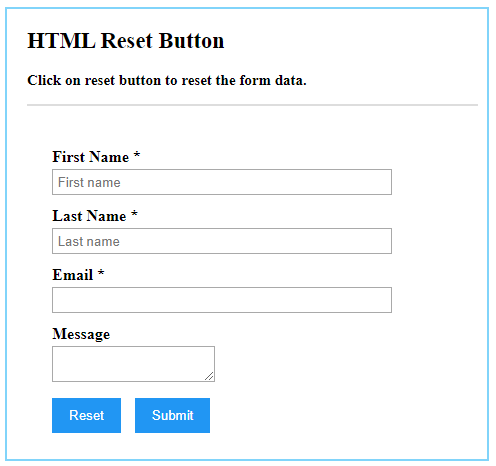 Html reset button for form