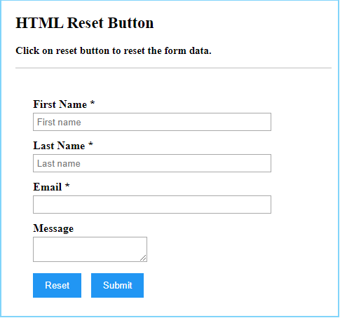 html reset button page