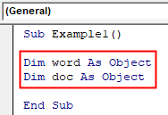 VBA Create Object Example 1-3