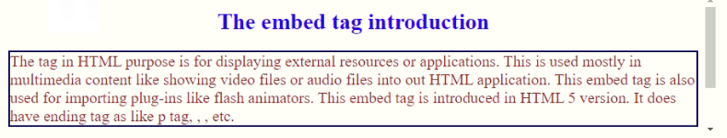 embed tag in html output 2