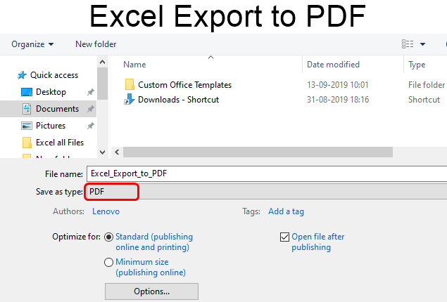 excel export to PDF