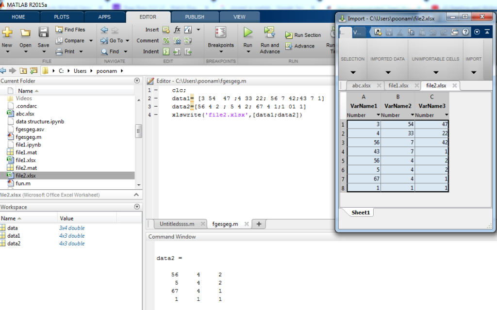 matlab read excel column