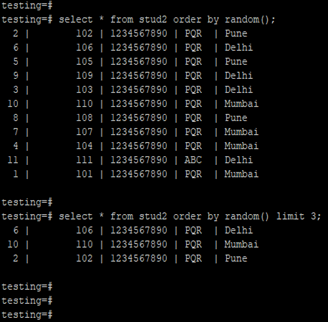 PostgreSQL ORDER BY Random Example 1