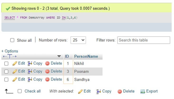 MySQL where in array 2