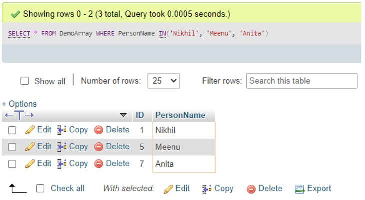 MySQL where in array 3