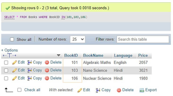 book ids are ranged in the IN() parameters