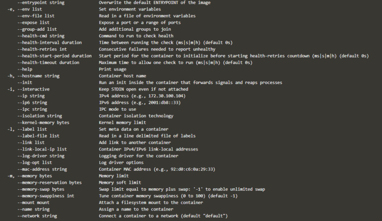 Docker Run Command Line Options