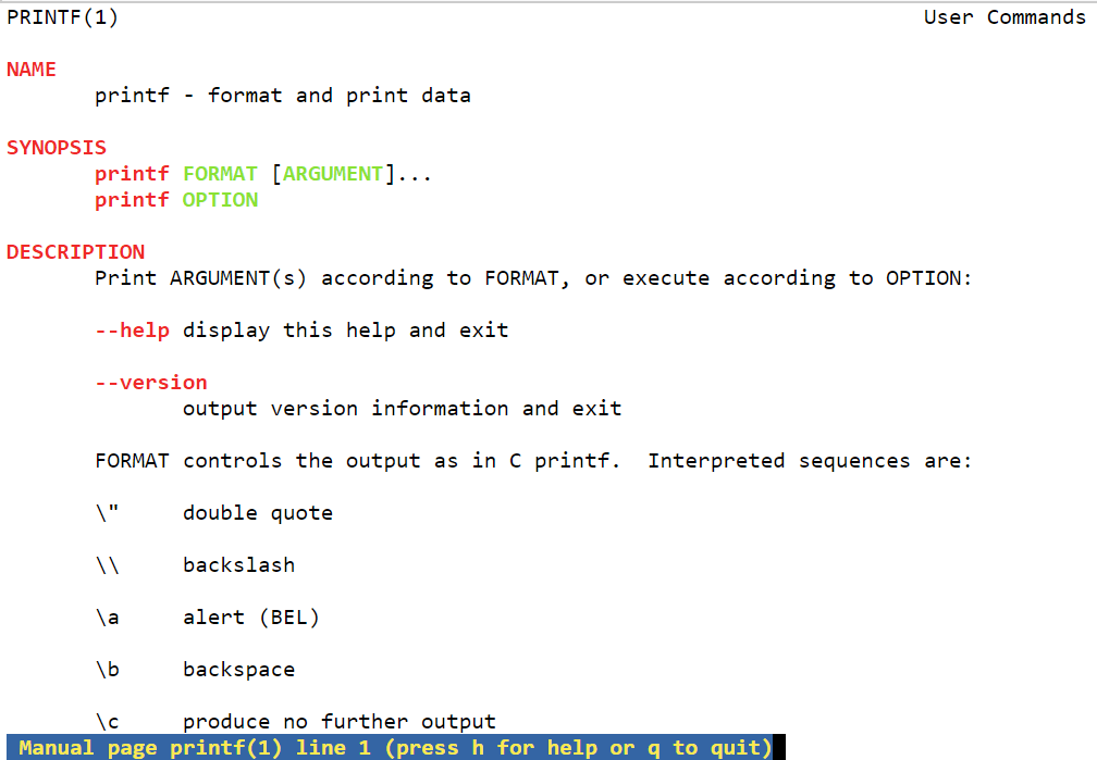 Linux manual pages output 1