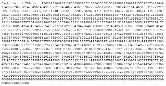 NumPy factorial Example 3