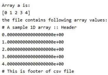 1D array store into csv file with header and footer