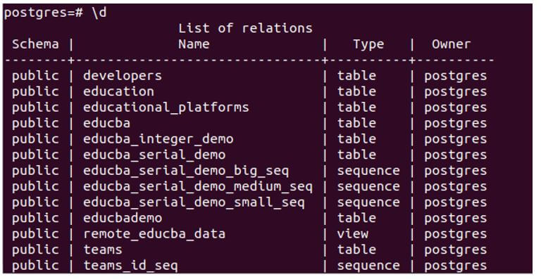 PostgreSQL Show Tables 2