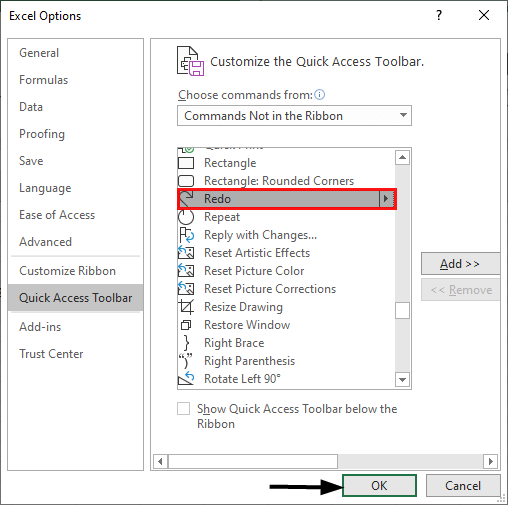 shortcut for redo in excel