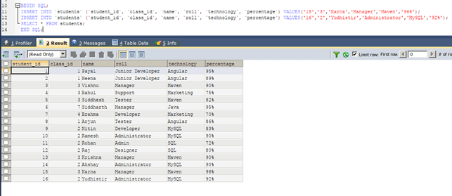 Begin SQL output 2