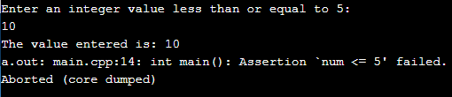 C++ assert output 1